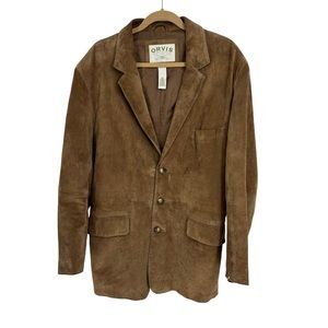 Orvis men's vintage washable suede leather coat jacket blazer Sz 44 L